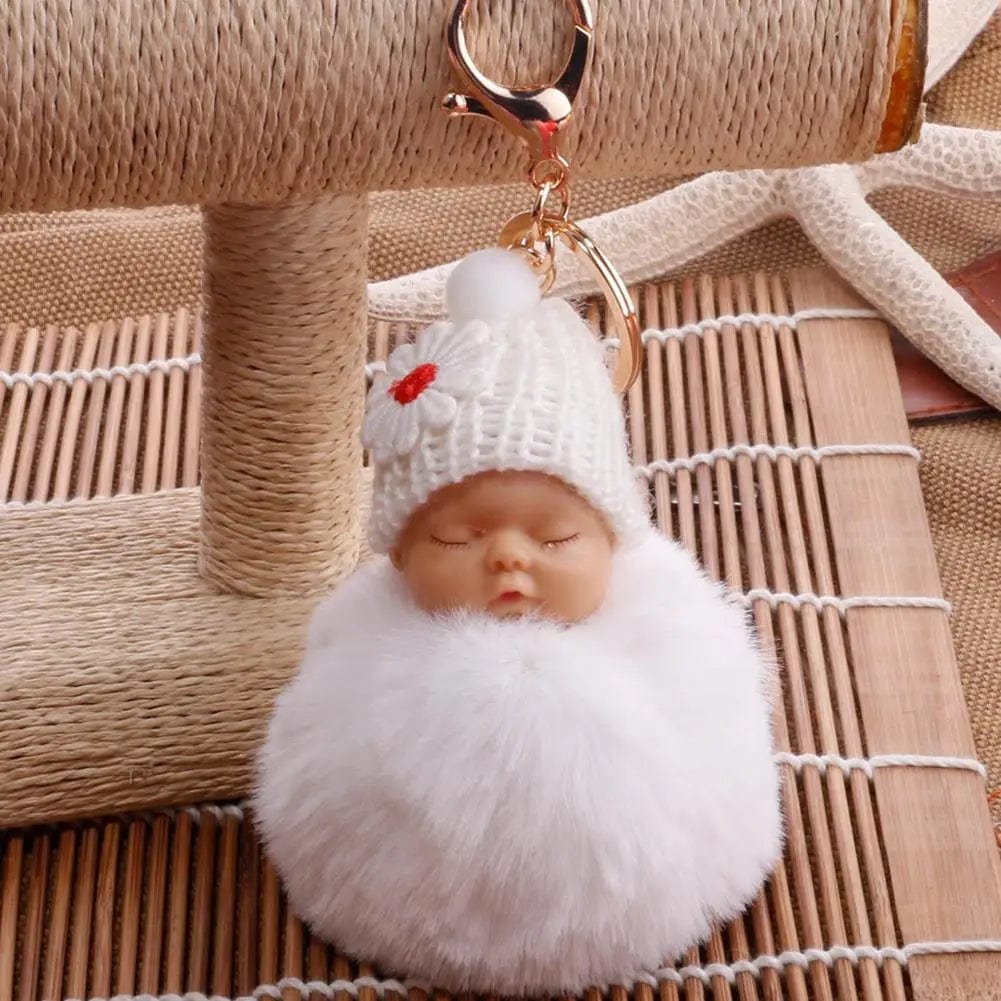 SHOWLU FASHION STORE Cute Pompom Sleeping Baby Keychain Fluffy Plush Doll Keychains Women Girl Bags Keyrings Cars Key Ring Gift Charming Decor