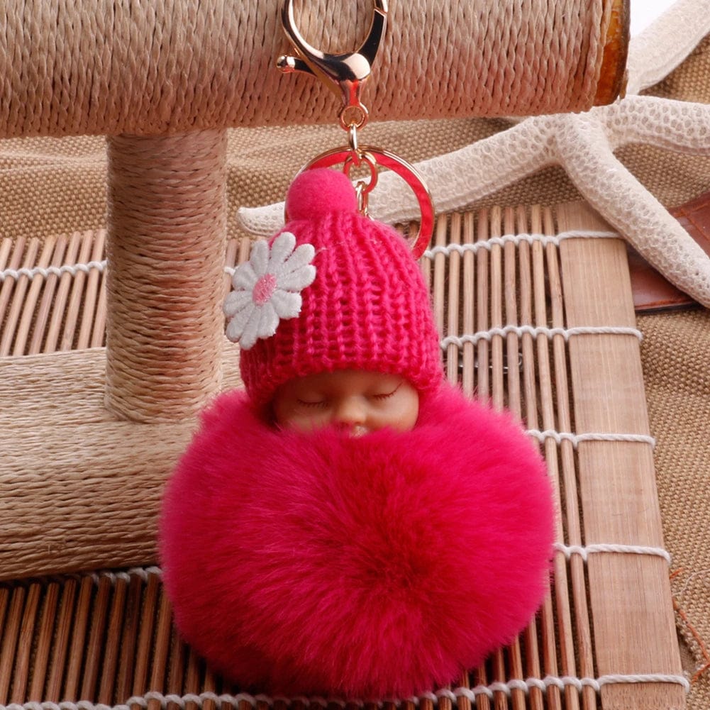 SHOWLU FASHION STORE Cute Pompom Sleeping Baby Keychain Fluffy Plush Doll Keychains Women Girl Bags Keyrings Cars Key Ring Gift Charming Decor