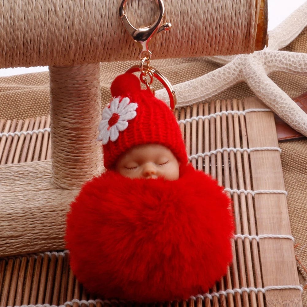 SHOWLU FASHION STORE Cute Pompom Sleeping Baby Keychain Fluffy Plush Doll Keychains Women Girl Bags Keyrings Cars Key Ring Gift Charming Decor