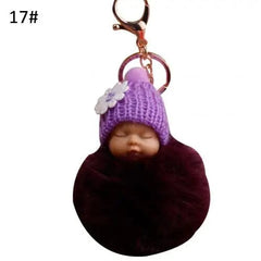 SHOWLU FASHION STORE Cute Pompom Sleeping Baby Keychain Fluffy Plush Doll Keychains Women Girl Bags Keyrings Cars Key Ring Gift Charming Decor