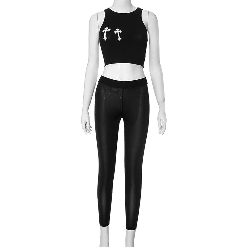  Showlu Fashion Store CUTENOVA Summer New Printing Jogger Pants Two Piece Sets Women Round Neck Sleeveless Crop Top And Skinny Pants Outfit Tracksuits