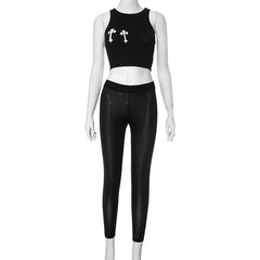  Showlu Fashion Store CUTENOVA Summer New Printing Jogger Pants Two Piece Sets Women Round Neck Sleeveless Crop Top And Skinny Pants Outfit Tracksuits