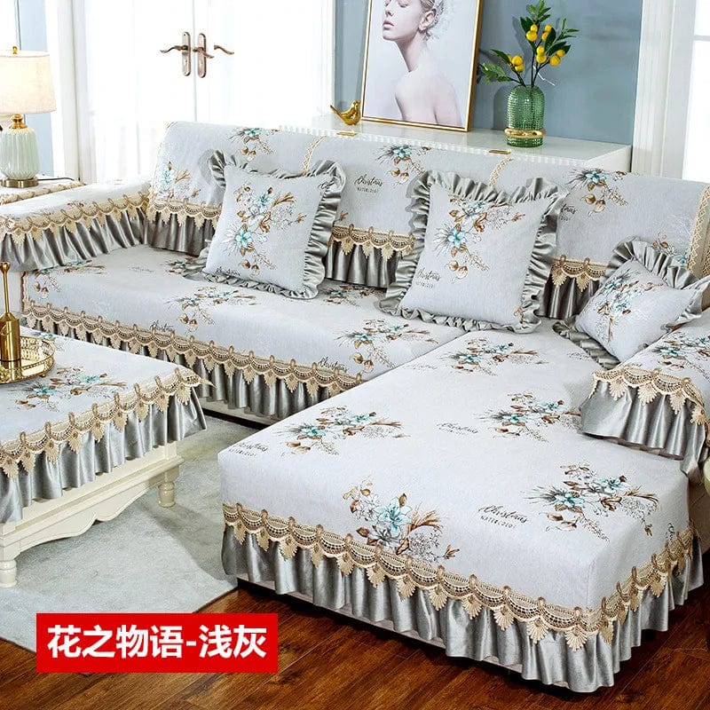 Showlu Fashion Store D / 70x70cm 1pcs European Lace Sofa Cover Embroidery Chenille Fabric Non-slip Sofa Cushion Four Seasons Universal Pillowcase Cover Armrest Towel