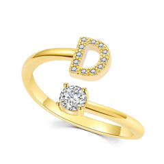 Showlu Fashion Store D A-Z Letter Initial Name Open Rings for Women Men  gold plated Zircon Stone Alphabet Rings Couple Friendship Jewelry Gift