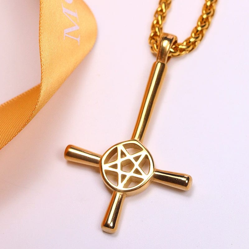  Showlu Fashion Store D cross with 60cm chain Titanium Steel European and American-Style English Cross Pendant