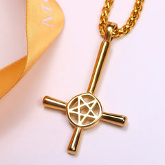  Showlu Fashion Store D cross with 60cm chain Titanium Steel European and American-Style English Cross Pendant