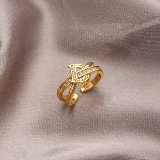  Showlu Fashion Store D letter ring gold Letter Women's Cool Design Open Ring Zircon