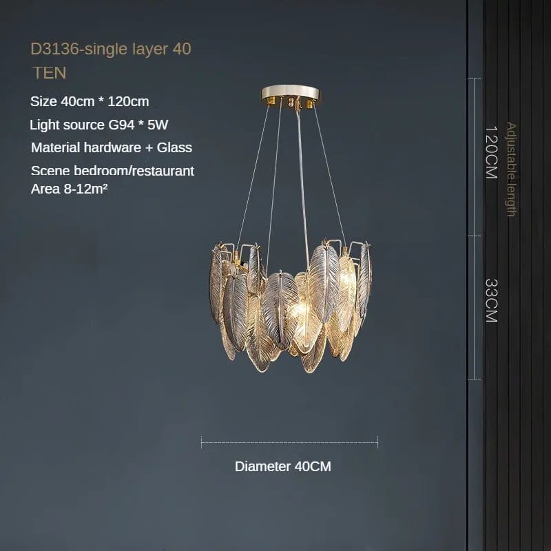  Showlu Fashion Store D40CM / Cold white Modern LED Feather Glass Ceiling Chandeliers Luxury Villa Pandent Lamps Atmosphere High-end  Living Dining Room Hanging Lights