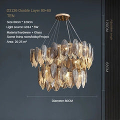  Showlu Fashion Store D80 60CM / Cold white Modern LED Feather Glass Ceiling Chandeliers Luxury Villa Pandent Lamps Atmosphere High-end  Living Dining Room Hanging Lights