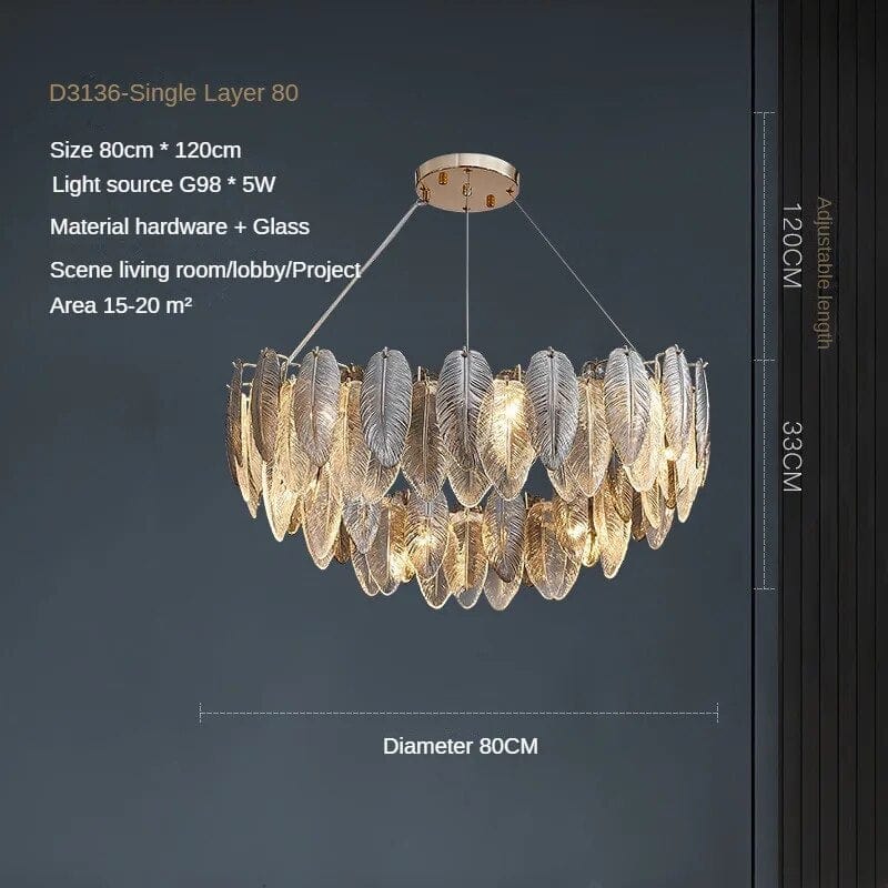  Showlu Fashion Store D80CM / Cold white Modern LED Feather Glass Ceiling Chandeliers Luxury Villa Pandent Lamps Atmosphere High-end  Living Dining Room Hanging Lights