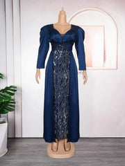 SHOWLU FASHION STORE Dark Blue Dresses / XXXL African Evening Dresses for Women Luxury Sequin Christmas Gown Elegant Turkey Wedding Party Long Dress Ankara Ladies Clothing