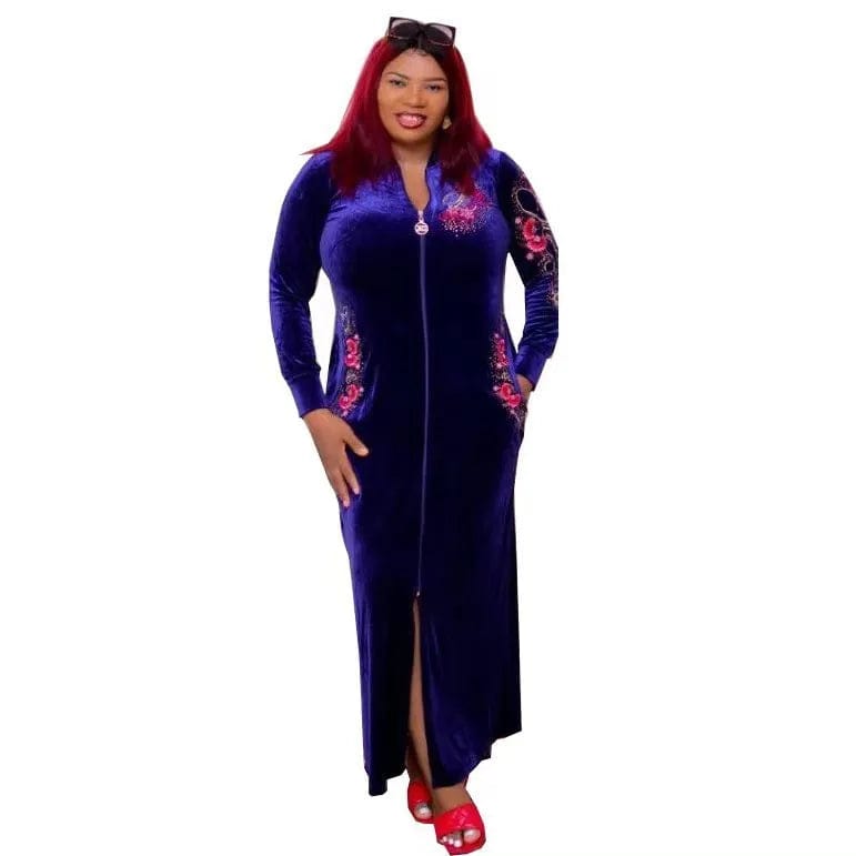  Showlu Fashion Store Dark Blue / L Velvet Maxi Dress African Clothes For Women Letter Robe Africa Clothing Sequins O Neck Short Sleeve African Dresses Plus Size 4X