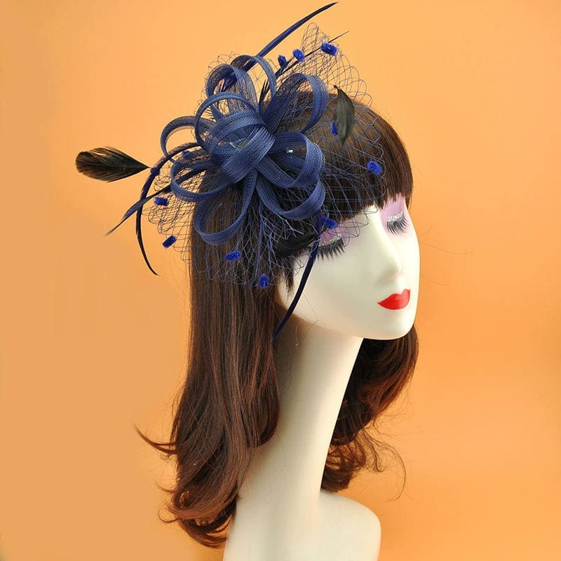  Showlu Fashion Store Dark Blue Ornament Vintage Feather Veil Royal Blue Billycock