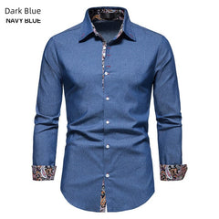 SHOWLU FASHION STORE Dark Blue / XXL Shirt Men's Dark Blue Lapel Long-Sleeved Thin Cloth Shirt