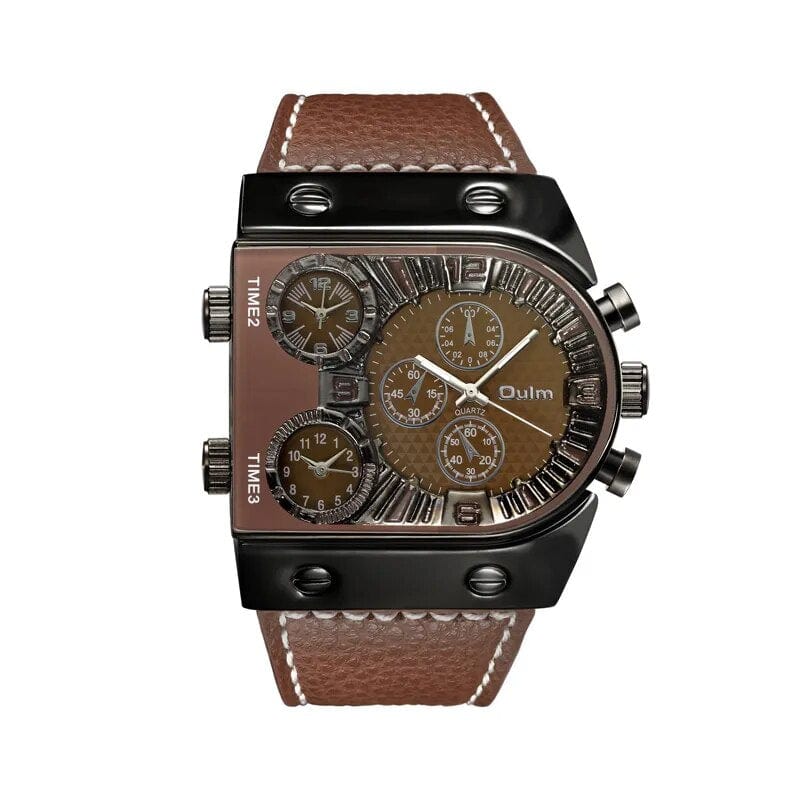 Showlu Fashion Store Dark brown New Sport Gold Steel Watches Men Super Big Large Dial Male Quartz Clock Decorative Compass Luxury Men's Wrist Watch