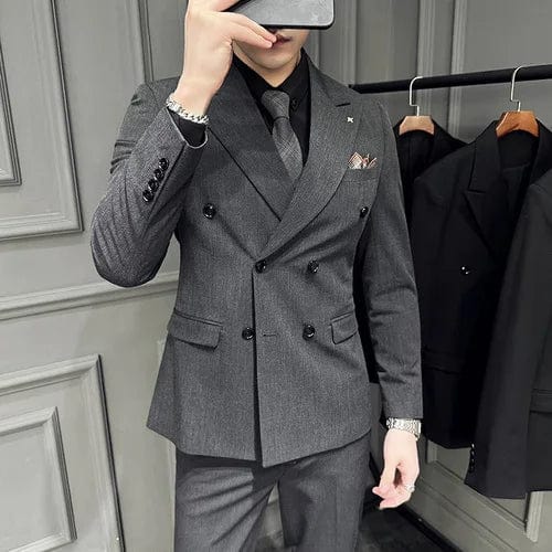 SHOWLU FASHION STORE Dark Gray / Asia 7XL 96-100kg (Jacket+Vest+Pants)Men Spring High Quality Double-breasted Suits/Male Slim Fit Groom's Wedding Dress Fashion Three-piece Set