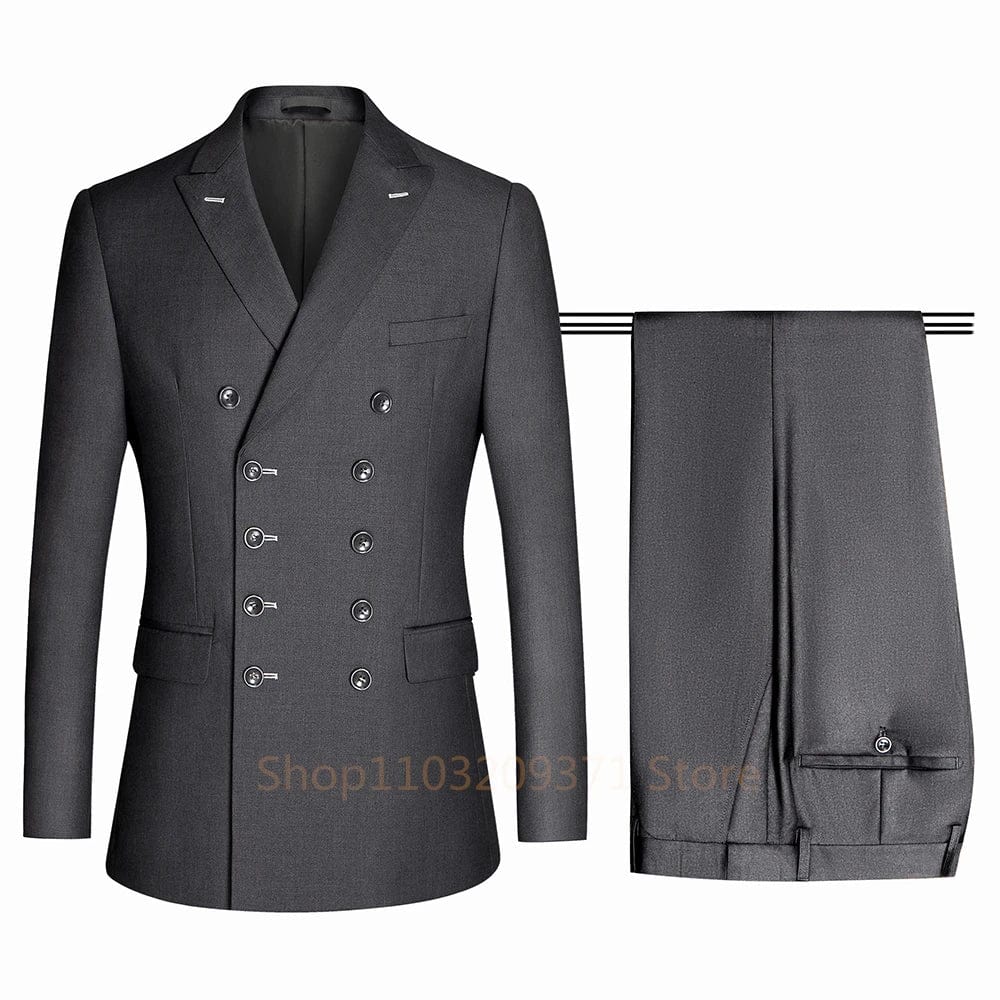 SHOWLU FASHION STORE Dark Gray / XXXL(EU56 or US46) Classic Business Suits Men Bespoke Double Breasted Jacket Pants 2 Pieces Groom Wedding Tuxedos Trajes Elegante Para Hombres 2024