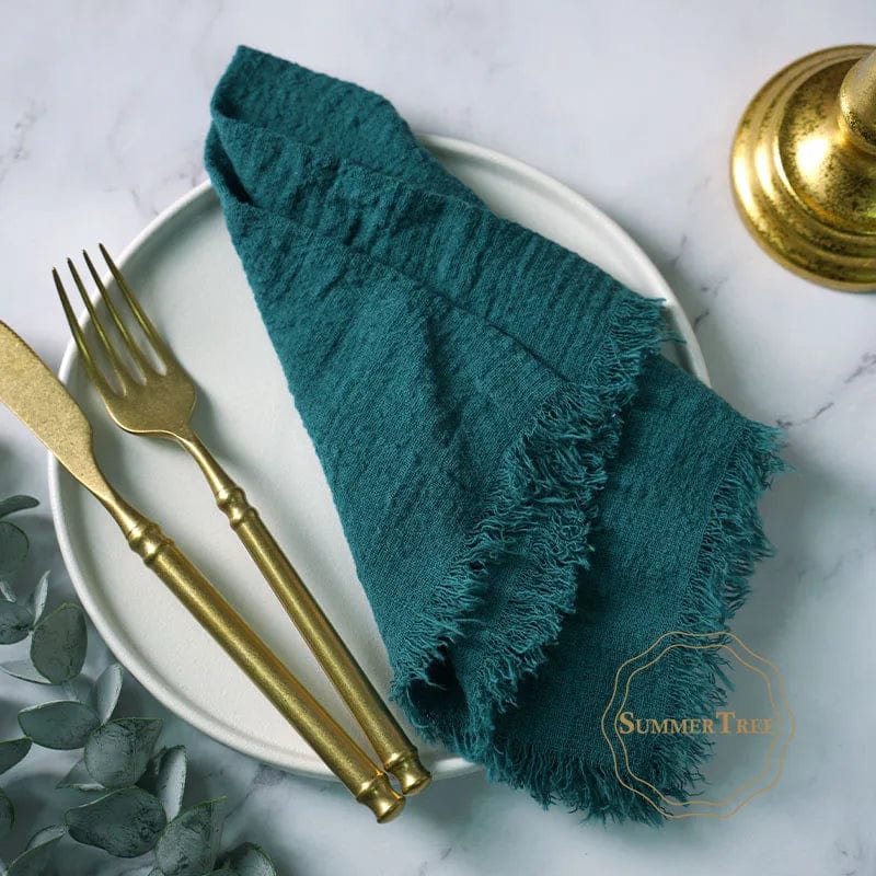 Showlu Fashion Store Dark green 20PCS Napkins 41x41CM Cotton Cloth Gauze Retro Burr Rustic Kitchen Tea Towel Wedding Party Dinner Christmas Napkin Table Decor