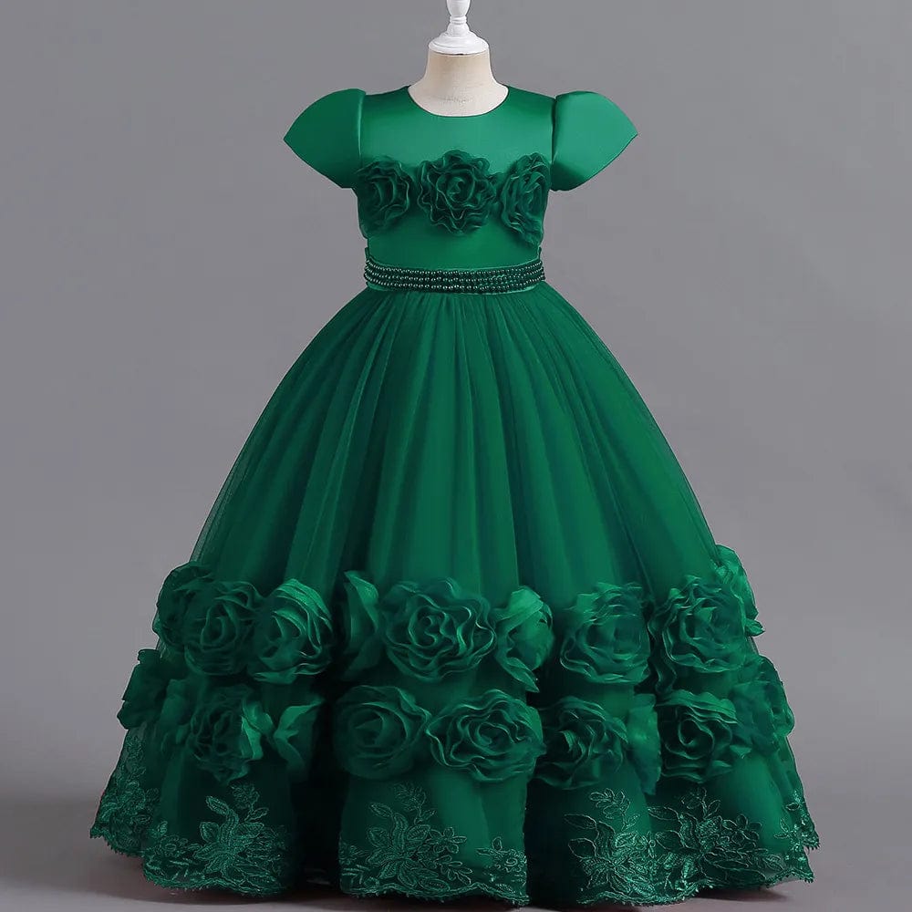  Showlu Fashion Store dark green / 3-4T 110 Puffy Flower Girls Dress Children Christmas Costume Kids Pageant Party Bridesmaid Dresses For Girl Princess Wedding Ball Gown