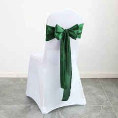 Showlu Fashion Store Dark Green 50PCS 17x275cm Rose Gold Satin Chair Sashes Bows Chair Cover Ribbons for Wedding Banquet Party Baby Shower Event Decorations