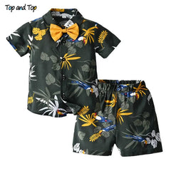  Showlu Fashion Store Dark Green / 6 Top and Top Brand New Kid Boys Summer Clothes Sets Short Sleeve T-Shirt Tops+Shorts Boys Casual Outfit Hawaiian Style Beachwear