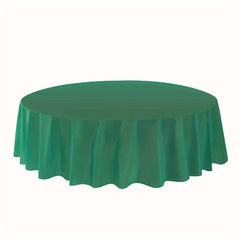 Showlu Fashion Store Dark Green / 84" 12-Pack Premium Plastic Table Cover Medium Weight Disposable Tablecloth-for Wedding, Birthday, Bachelor Party, Graduation - Versatile Fit For Various Occasions, Holiday-Themed 12PK Round 84"