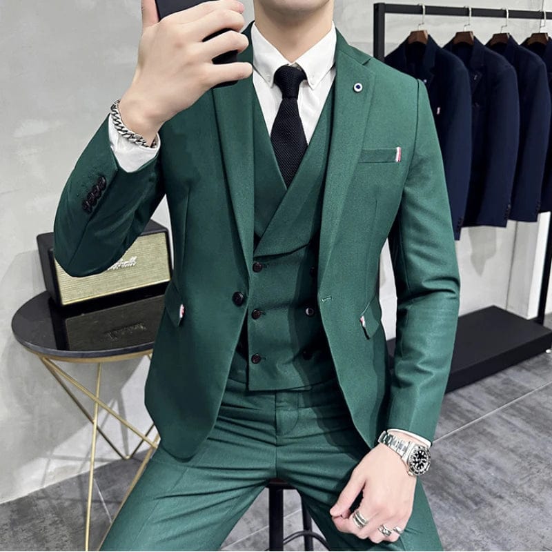 SHOWLU FASHION STORE Dark green / Asia 3XL(178cm-80kg) 5XL 4XL Fashion New Men Leisure Boutique Business Solid color Suit Vest Pants 3 Pcs Set Casual Dress Blazers Jacket Coat Trosers