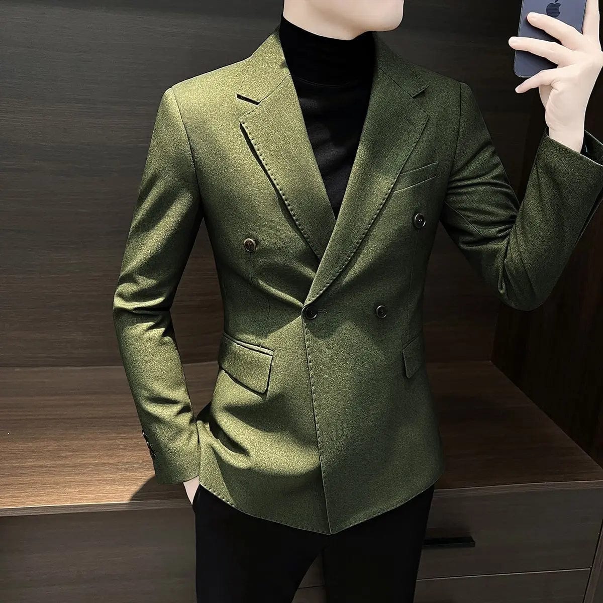 SHOWLU FASHION STORE Dark Green Coat / L Male Business Blazer Casual Coat Double Breasted Fashion 2024 Vintage New In Men's Suit Dress Jackets Fashionable Single Models