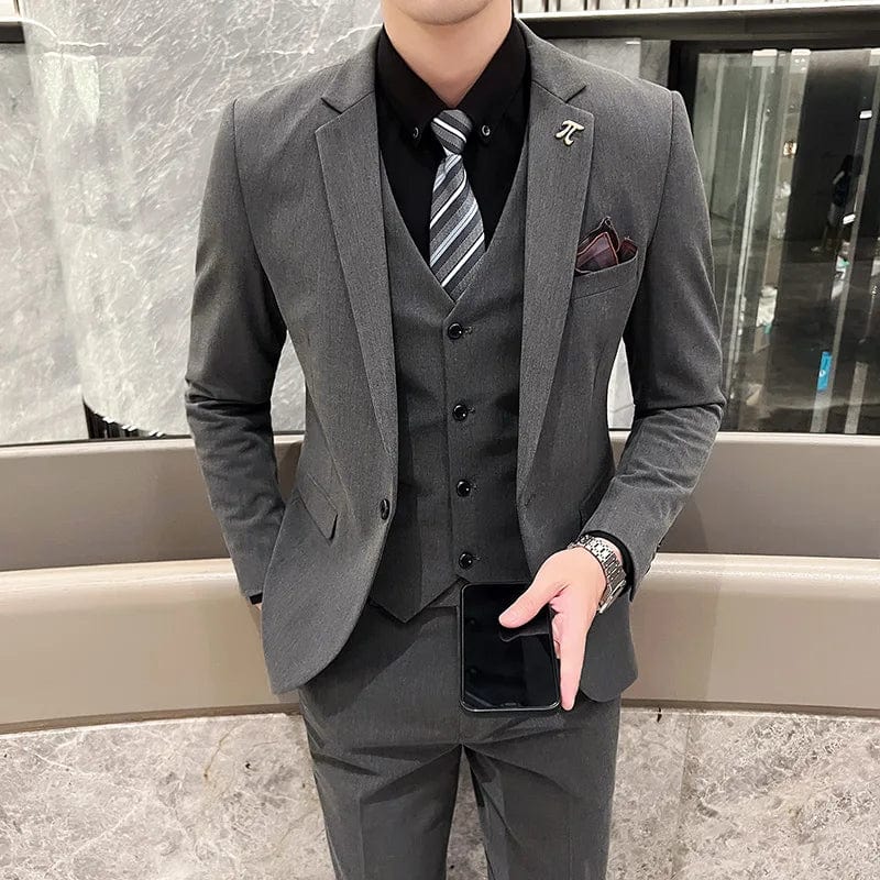  Showlu Fashion Store Dark grey / Asian XXL is Eur L High Quality 2023New Men's (suit + Vest + Trousers) Wedding Banquet Boutique Business Slim-fit Plaid Dress Three-piece Set M-5XL