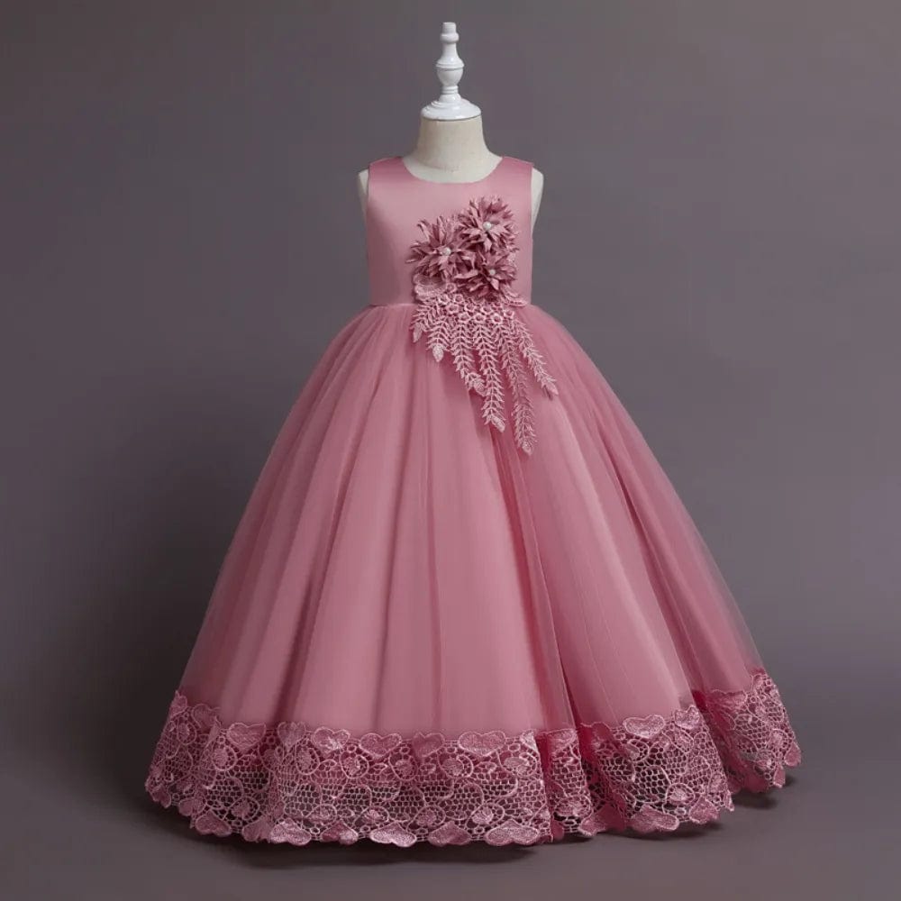  Showlu Fashion Store dark pink / 120 (5T) Summer Tulle Flower Girls Dress for Wedding Party Child Princess Pageant Long Gown Kids Dresses for Girls Formal Evening Clothes