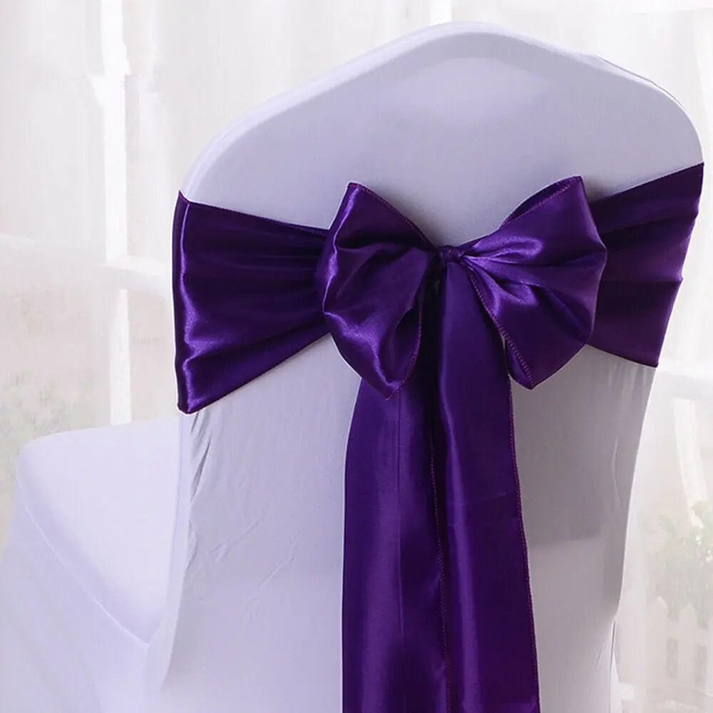 SHOWLU FASHION STORE Dark Purple / 10 pcs 10/50/100pcs/Lot Satin Chair Bow Sashes Wedding Indoor Outdoor Chair Ribbon Butterfly Ties Party Event Hotel Banquet Decoration