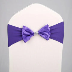 Showlu Fashion Store Dark Purple / 10 pcs 10pcs/50pcs Free Tie Wedding Satin Chair Sash Elastic Stretch Spandex Chair Bow Band For Banquet Hotel Birthday Party Decoration