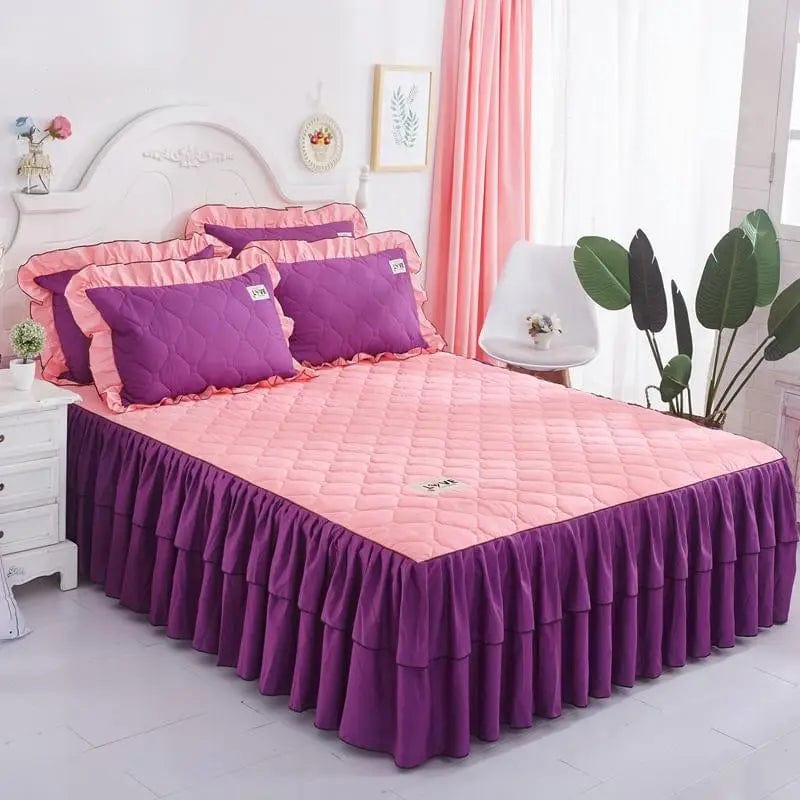  Showlu Fashion Store Dark purple / 3PCS 120x200cm Solid Color Elastic Thickened Velvet Bunk Mattress Protective Cover Bedding Non-Slip Breathable King Skirt Individual Pillowcase