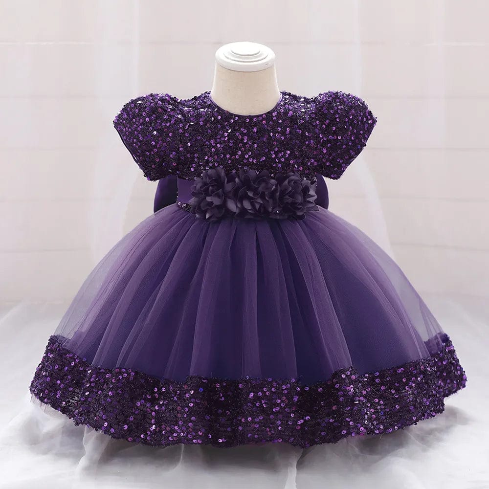 Showlu Fashion Store dark purple / 70 (3-6M) Bow Christmas Baby Girl Dresse Infant Sequin 1st Birthday Red Party Wedding Prom Kids Dresses For Girl Lace Flower Princess Gown