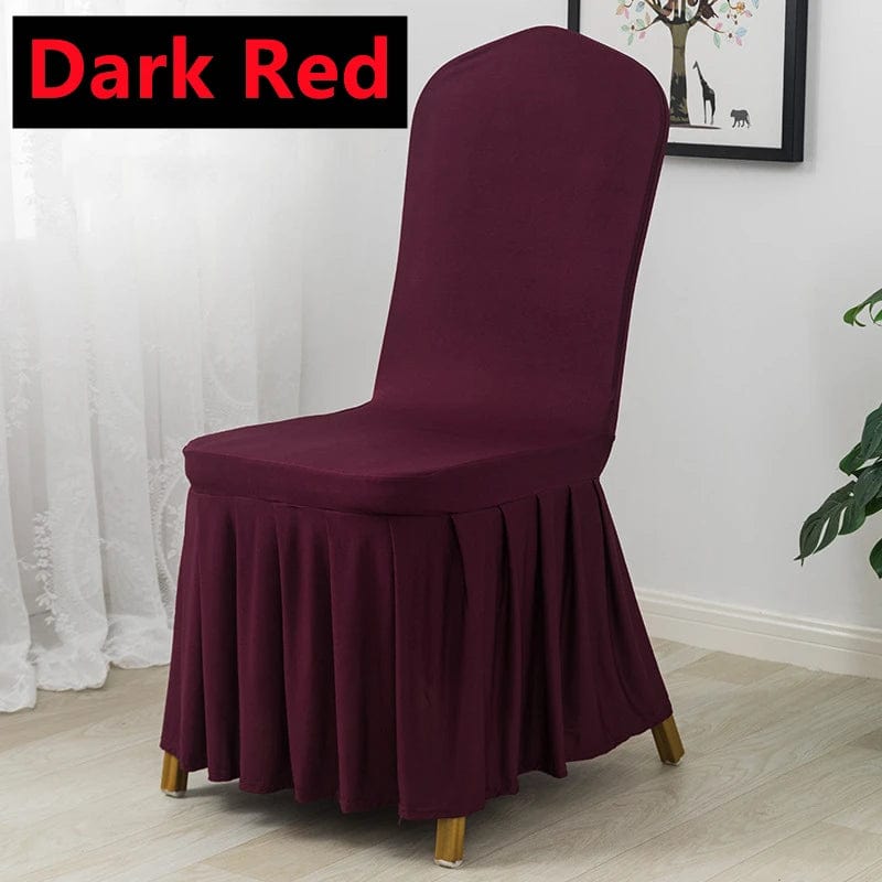  Showlu Fashion Store Dark Red Pleated Skirt Stretch Spandex Dining Chair Cover Removable Weddings Banquet Chair Protectors Party Hotel Washable Seat Covers