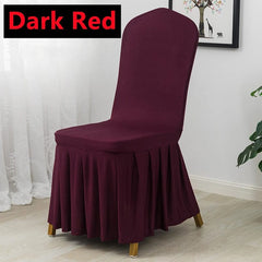  Showlu Fashion Store Dark Red Pleated Skirt Stretch Spandex Dining Chair Cover Removable Weddings Banquet Chair Protectors Party Hotel Washable Seat Covers