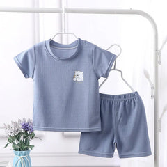 Showlu Fashion Store DarkBlue / 12M 1-7Y Baby Boy Clothes Set Summer Breathe Ice Silk Toddler Girl Outfit Tops+Pant 2Pcs Sleepwear Suit Kid Children Clothes A1070