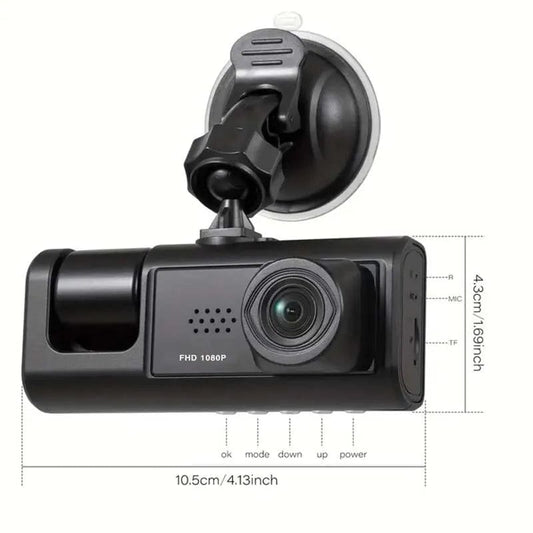  Showlu Fashion Store Dash Cam W/ IR Night Vision Loop Recording & 2" IPS Screen 1080P 3 Camera