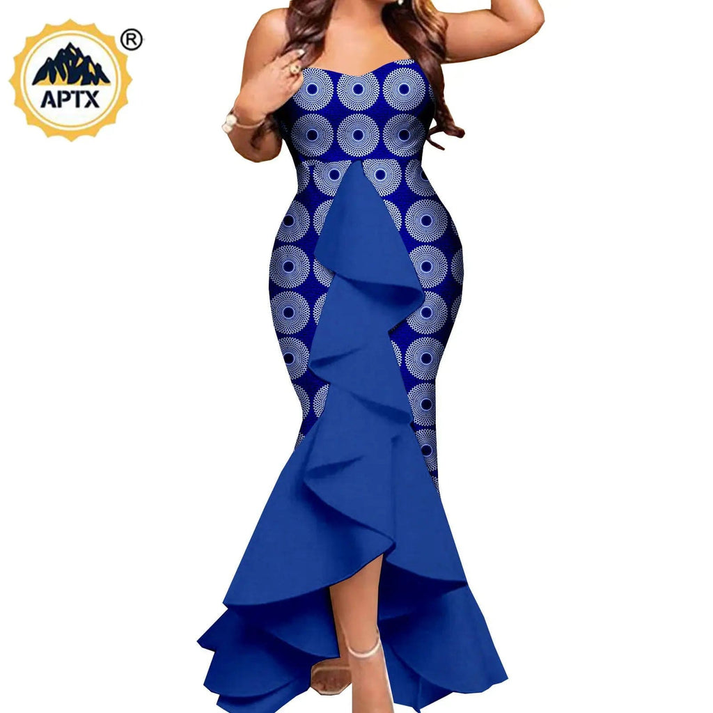 African couple outfits including a mermaid dress for women and matching men's pant set for wedding, by SHOWLU FASHION STORE