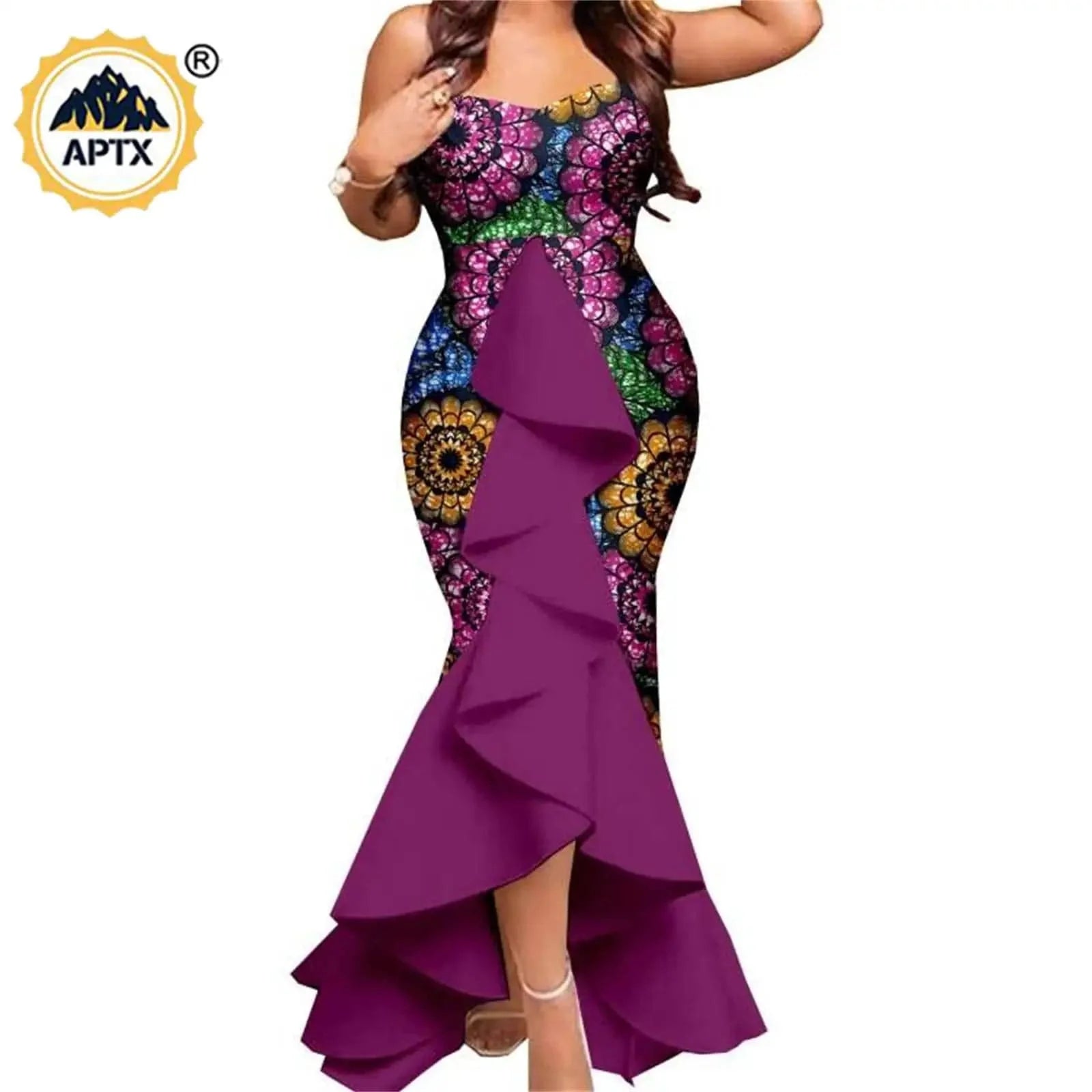 African couple wedding outfits featuring a SHOWLU FASHION STORE mermaid dress for women and matching men's pant set in vibrant bazin riche fabric.