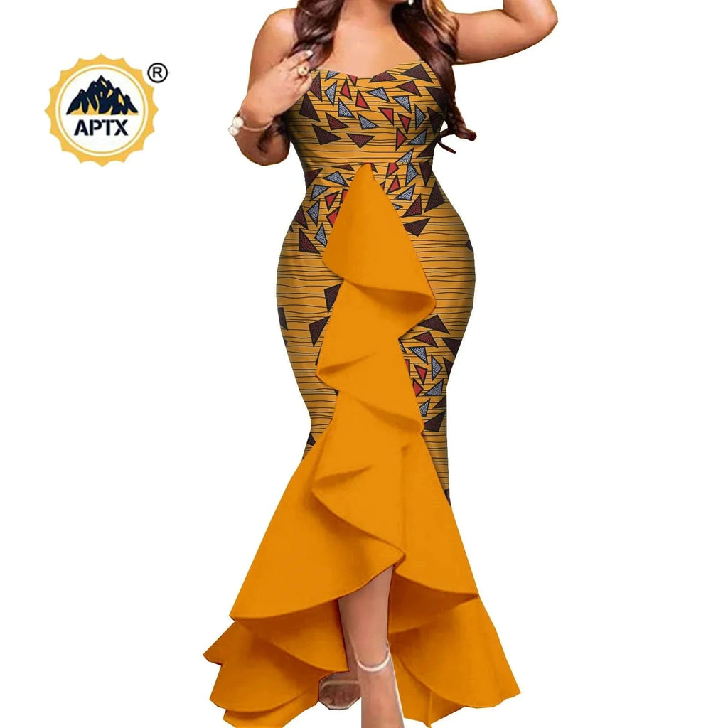 African couple wedding outfits featuring a SHOWLU FASHION STORE mermaid dress for women and matching men's pant set in stylish dashiki design.