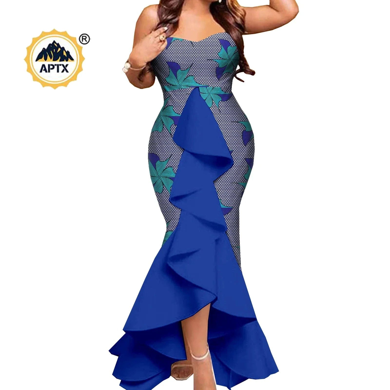 African couple wedding outfits featuring a SHOWLU FASHION STORE mermaid dress for women and matching men's pant set, traditional dashiki style.