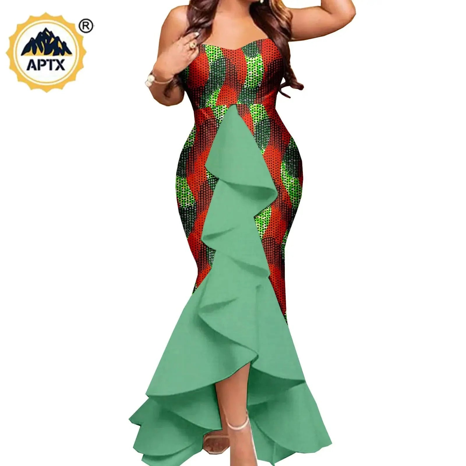 African couple wedding outfits featuring a SHOWLU FASHION STORE APTX mermaid dress for women and matching men's pant set in vibrant dashiki style.