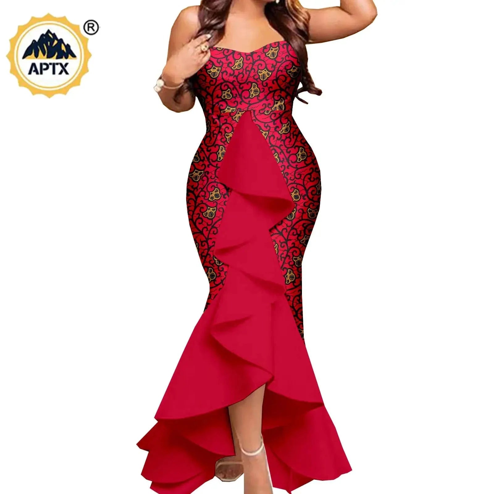 African couple wedding outfits, SHOWLU FASHION STORE APTX Dashiki mermaid dress for women and matching men's pant set.