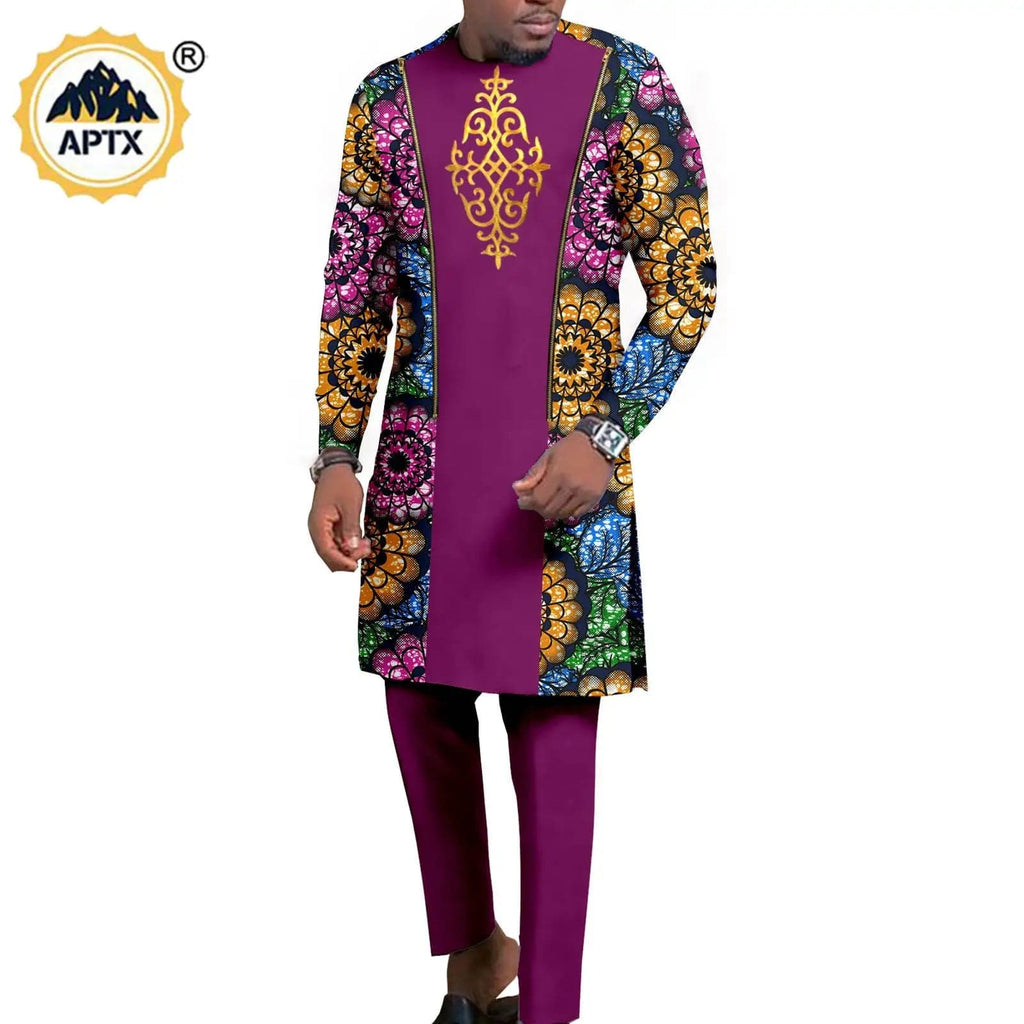 African couple wedding outfits featuring a SHOWLU FASHION STORE mermaid dress for women and matching men's pant set in vibrant dashiki style.