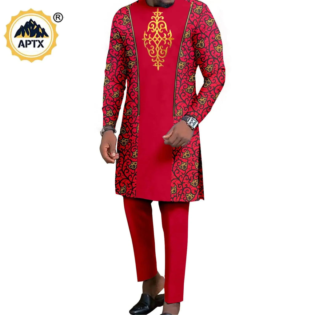 African couple matching wedding outfits featuring a mermaid dress for women and pants set for men by SHOWLU FASHION STORE.