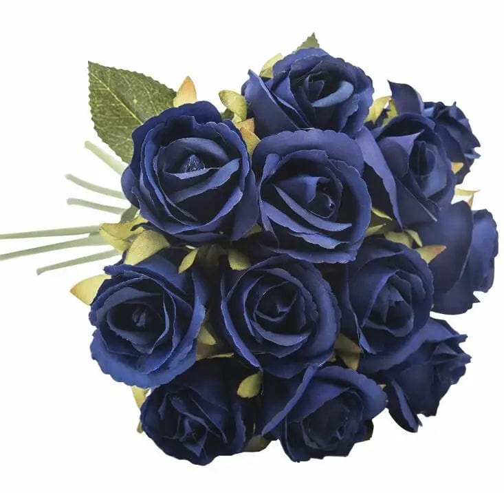 Showlu Fashion Store deep-blue 12 Heads Wedding Bouquet White Green Rose Artificial Bridal Bouquet Blue Wedding Accessories Bridesmaids Flower Mariage Supplies