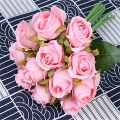  Showlu Fashion Store Deep-Pink 12 Heads Wedding Bouquet White Green Rose Artificial Bridal Bouquet Blue Wedding Accessories Bridesmaids Flower Mariage Supplies