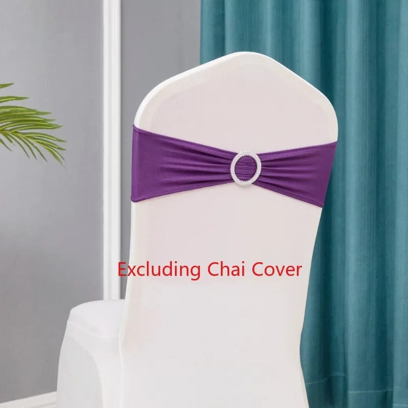 Showlu Fashion Store deep purple / 10 pcs 10pcs/lot Stretch Lycra Spandex Chair Covers Bands With Buckle Slider For Wedding Decorations Wholesale Chair Sashes Bow heart