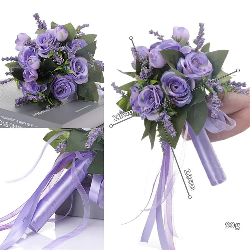 Showlu Fashion Store Deep Purple Bridal Bridesmaid Wedding Bouquet 12 Colors Roses Artificial Holding Flowers Mariage Bouquet Wedding Accessories